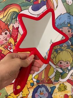 Red heart handheld mirror vanity makeup rainbow Brite Jem and the holograms decor