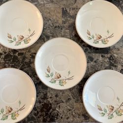 Vintage French Saxon China 22KT Gold Saucers-Set Of 5