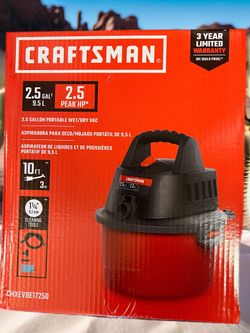 Craftsman 2.5 gal Corded Wet/Dry Vacuum Tool Only 3 amps 120 V 1.75 HP