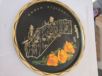 Vintage Metal California Golden Poppy Pacific Ocean  Serving Tray
