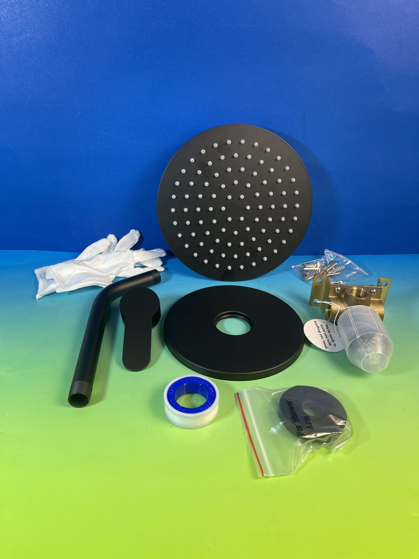 Matte Black 8-in Round Rain Shower Head And Valve Set