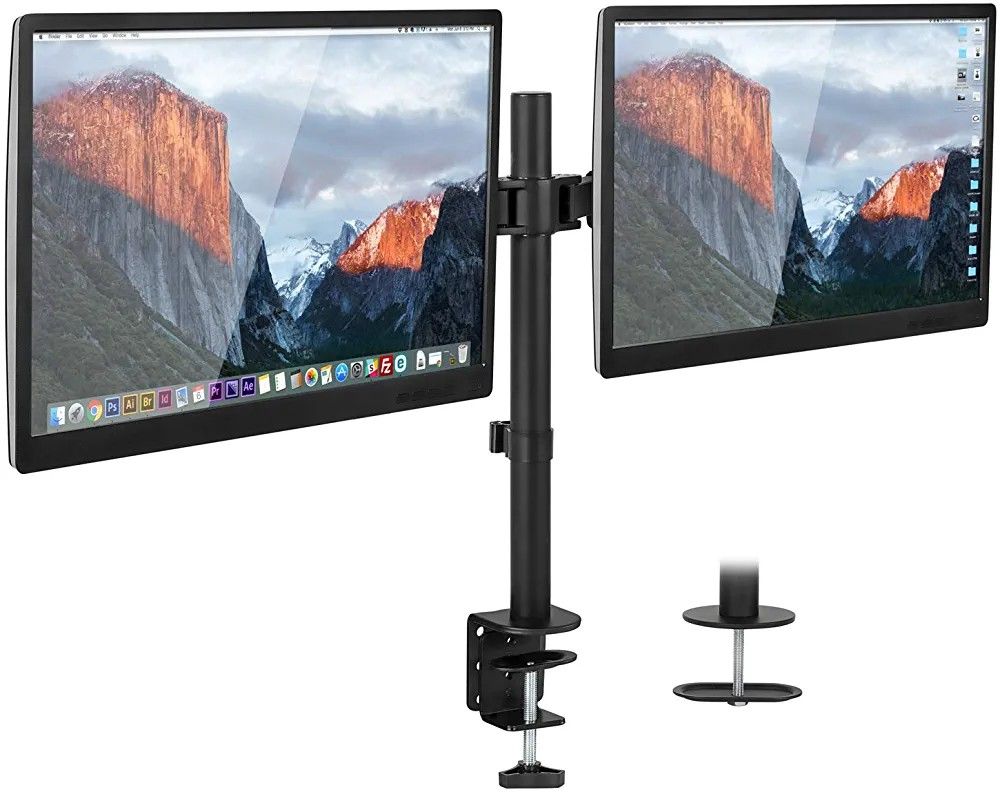 Dual Monitor Mount Double Monitor Desk Stand Two Heavy Duty Full Motion Adjustable Arms Fit 2 Computer Screens 17-32 Inch C - Clamp and Grommet Base