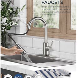 FORIOUS Kitchen Faucets with Pull Down Sprayer, Brushed Nickel, High Arc Single Handle Classic Stainless Steel Sink Faucet 1 or 3 Hole, Suitable for F