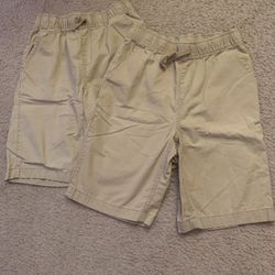2 Pairs Boys Size 12 Uniform Shorts Khaki Jogger Style Adjustable Waist 