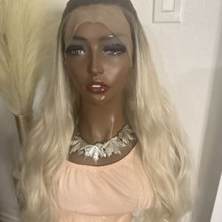 Blonde Human Hair W/ Synthetic Fibers Lace Frontal