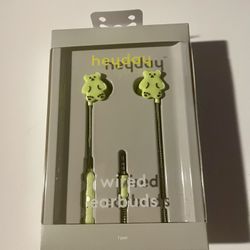 Heyday Green Wired Earbuds with Cute Bear Design New Sealed 3.5 MM Aux Mic