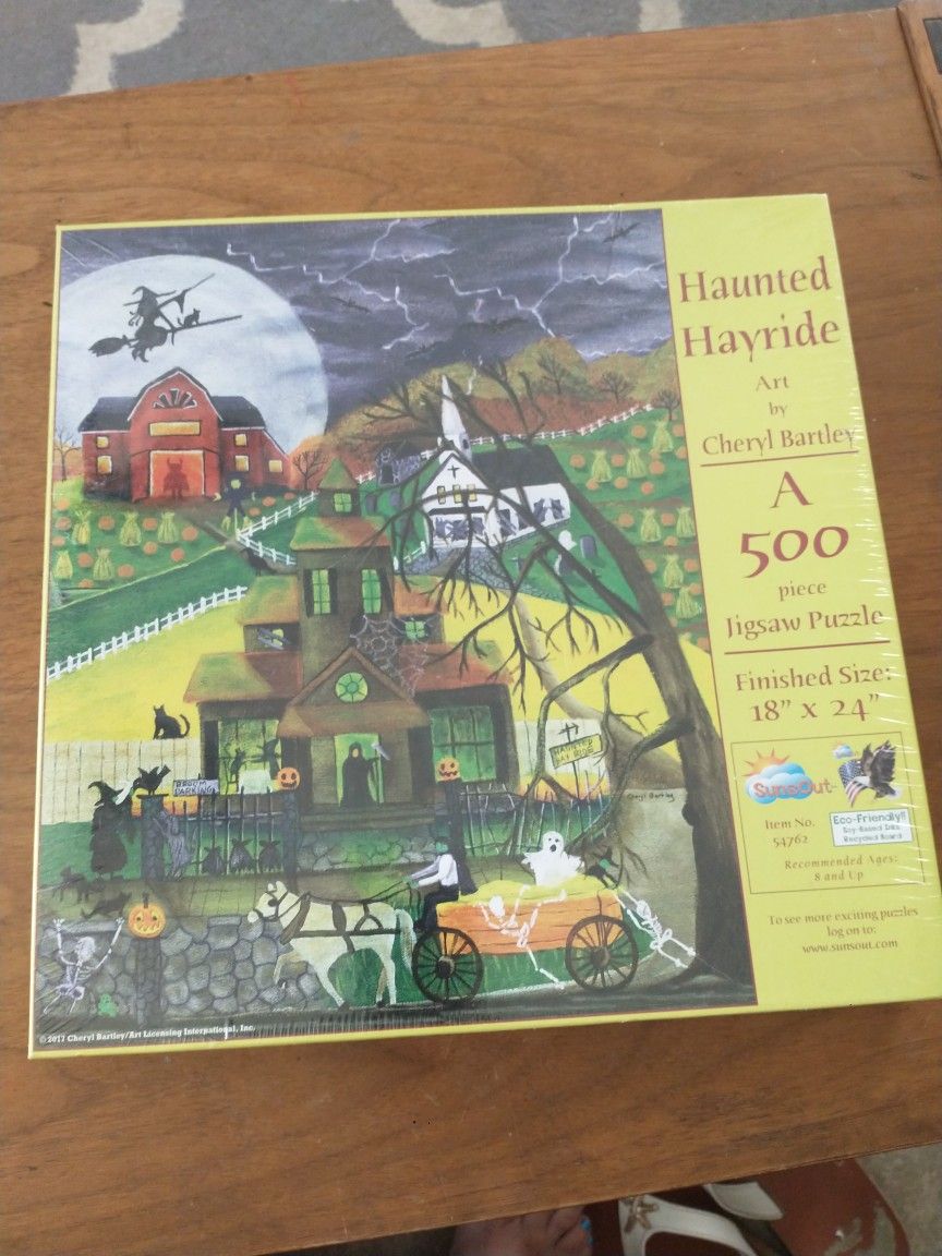 New Sealed Haunted Hayride 500 Piece Jigsaw Puzzle 18"X24" SunsOut