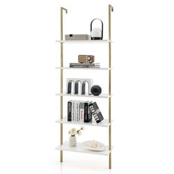 5 Tier Modern Wall Mounted Bookshelf, 71’’, White & Gold (New & Assembled)🤩👈🏻👈🏻📚