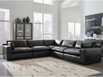 Emilia Black Leather 5pc Modular Sectional