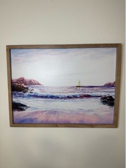 Framed Realism Seascape Painting Sailboat on Canvas