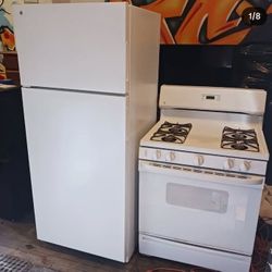 White Fridge&Gas Stove Combo