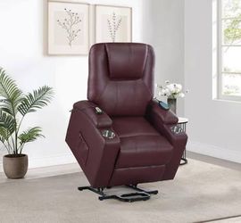 OWER LIFT RECLINER, LEATHERETTE UPHOLSTERY,& POCKET COILS FOAM CUSHIONY,EASY TO USE REMOTS FOR EFFORTLESS RECLINING(WINE, IVORY,CAMEL,& GREY)
