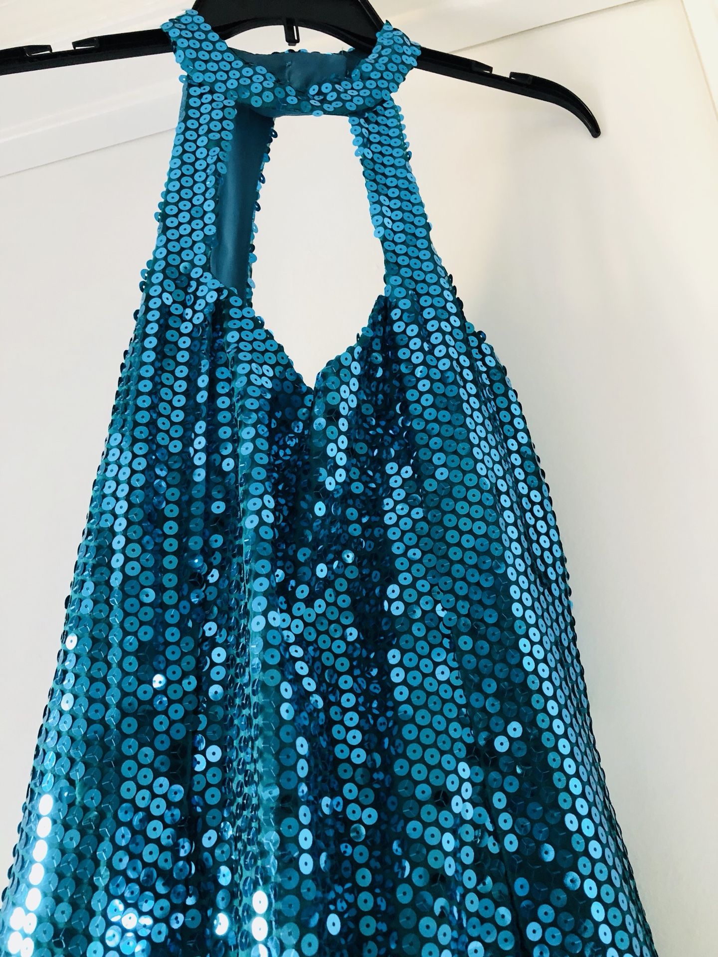 Turquoise Sequin Evening Gown Dress