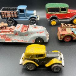 ANTIQUE CAST IRON TOY CARS 5 TOTAL