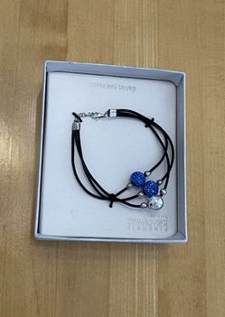 Sterling Silver/Swarovski Crystal Multi Strand Cord Bracelet
