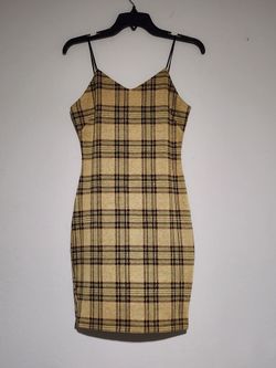 Popular 21 Chic Yellow Plaid Mini Dress Large 