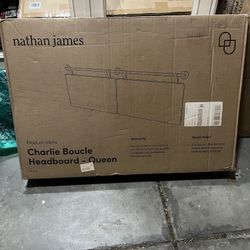 NIB Nathan James Boucle Upholstered Queen Wall Mount Headboard