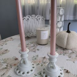 Milk Glass Candle Holders (2)