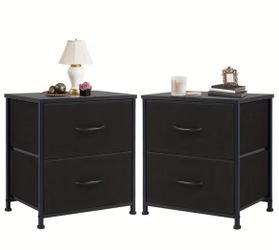 Black 2-Drawer Fabric Nightstand Set of 2