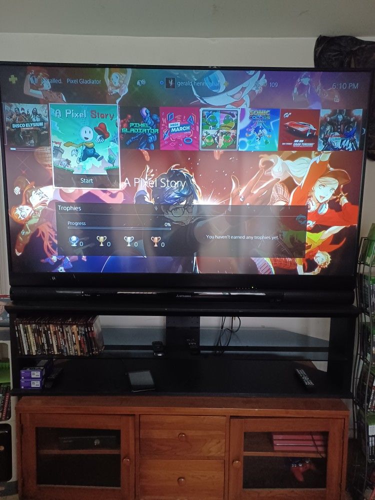 73"MITSUBISHI 1080P DIGITAL LASER PROJECTION TV WITH MATCHING STAND AND ROKU STREAMING STICK $300 FINAL PRICE