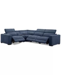 Nevio 5-Pc. Fabric Power Headrest L-Shape Sectional and Console with 3 Power Motion Chairs