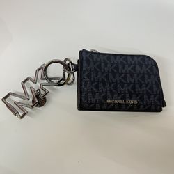 Michael Kors MK Carabiner Zip Wallet Coin Card Case ADML/PL Blue New