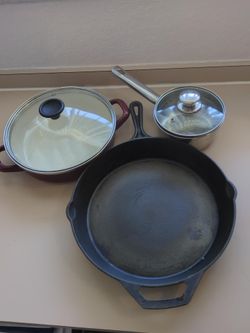 3 Piece Cookware Set – Cast Iron Skillet, Pot & Saucepan
