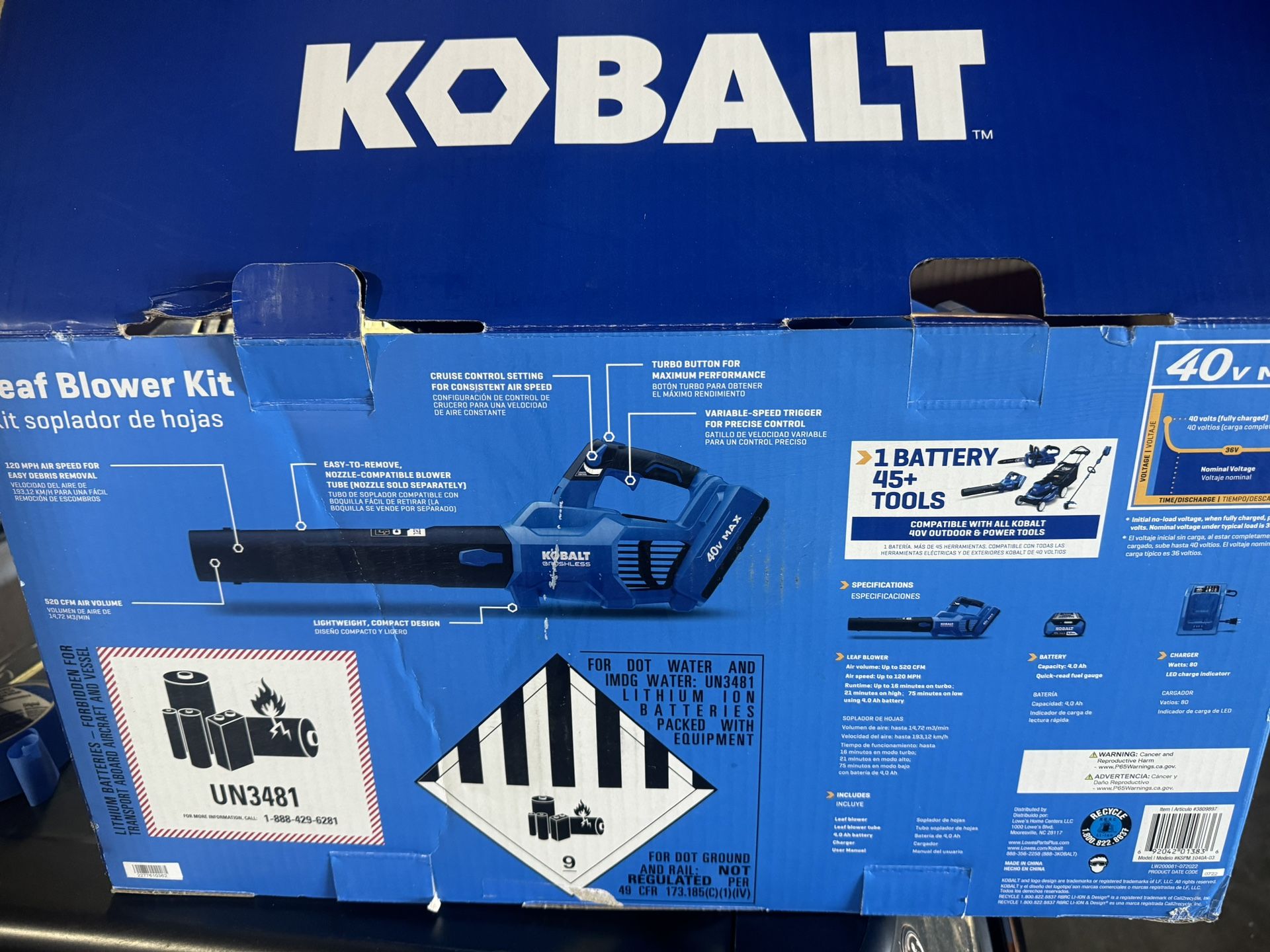 Kobalts 40-Volt Max Lithium Ion 480-CFM Cordless Electric Leaf Blower (3.0 ah Battery and Charger Included)