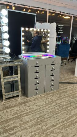 Black Friday Sale! Grey/Black/Pink Vanity Cabinet With LED Mirror