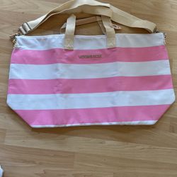 Victoria Secret Pink And White Tote With Zipper 