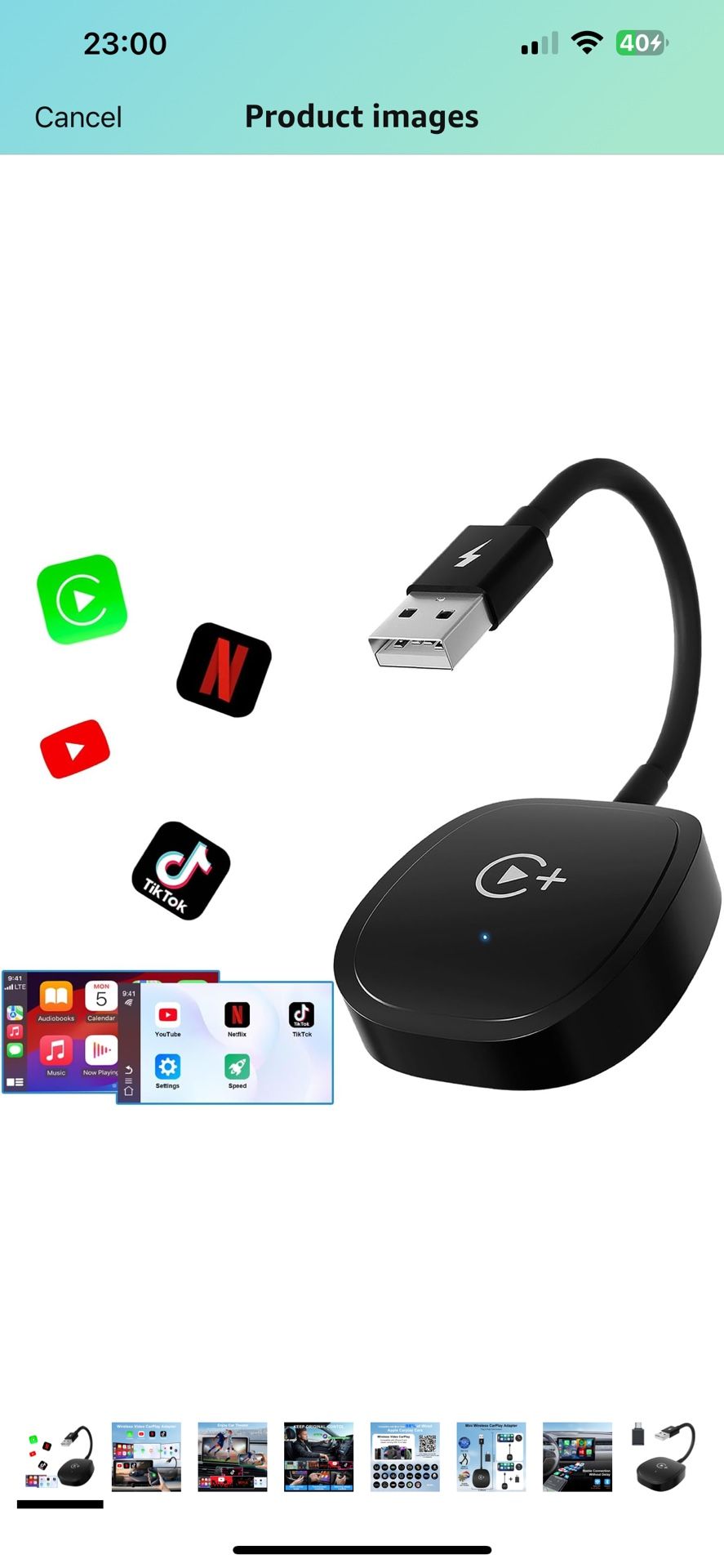 Wireless CarPlay Adapter, CarPlay Wireless Adapter Supports Netflix, YouTube, and Tiktok Stream Media Play, for OEM Wired CarPlay to Wireless Dongle,
