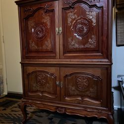 Hand Carved Teak Stereo Or Drinks Cabinet