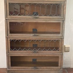 Vintage Antique Early 20th Century Unique Modular Bookcases with Leaded Glass Panels 