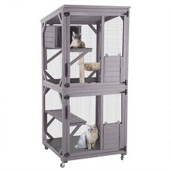 Aivituvin Outdoor Cat Catio AIR22, Cat House for 2–3 Cats, Connects to Window or Cat Door