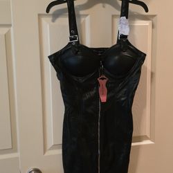 Black Faux Patent Leather Mini Dress