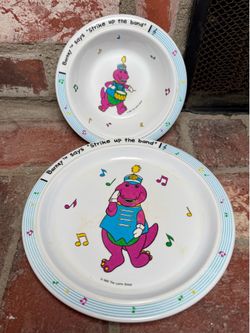 Barney Plate And Bowl 1992 Lyons Group Selandia, Cartoon Collectibles