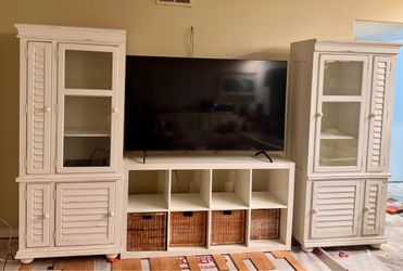 White 3-Piece Coastal Entertainment Center with Shutter Doors