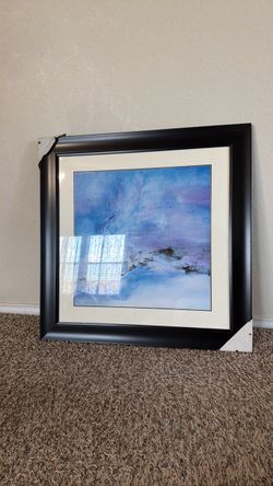 Framed Abstract Blue and Purple Art Print 28” x 28”