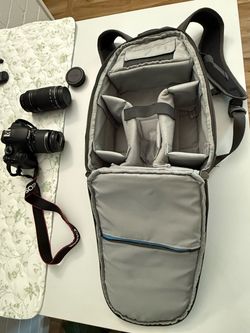 Canon EOS DSLR rebel Camera with Lenses and Bag and tri pod stand