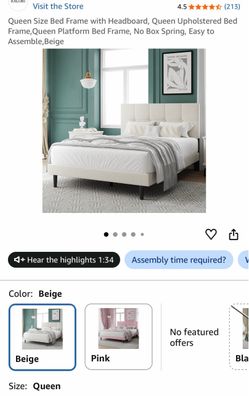 Queen Size Bed Frame with Headboard, Queen Upholstered Bed Frame,Queen Platform Bed Frame, No Box Spring, Easy to Assemble,Beige