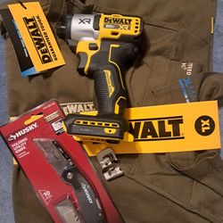 NEW DEWALT 20V XR IMPACT 3 SPEED  SHIRT DEWALT  XL HUSKY KNIFE $130