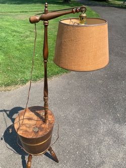 Vintage Wood Floor Lamp with Storage Base