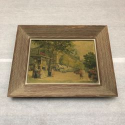 Vintage Signed Therese Darche Parisian Street Scene Framed Canvas Art Picture VTG OBO