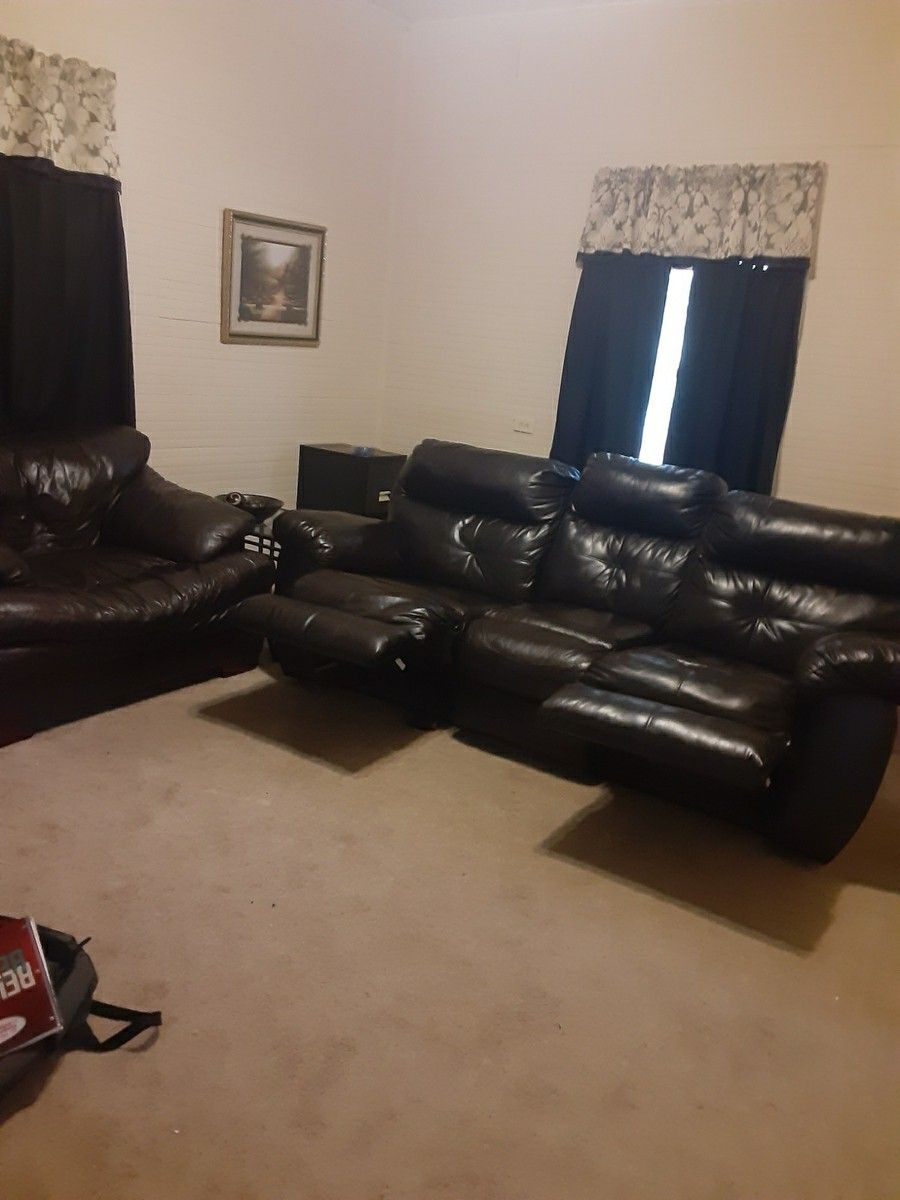 Black Leather Sofa Dual Recliners