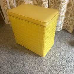 Vintage Hamper Yellow Wicker Wood Large  