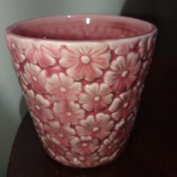 PINK BLOSSOMS 3D RAISED DESIGN CERAMIC ART PLANTER POT