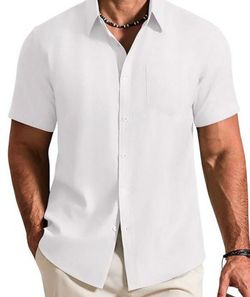 Coofandy Short Sleeve button Linen Shirt Size 3XL