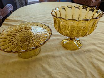 Anchor Hocking Amber Glass Footed Pedestal Bowl and Cake Stand