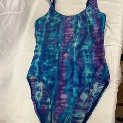 Women's Bathing Suit with Skirt - Medium, Purple/Blue Print