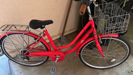 Women Red City Cruiser Bike with Basket and Rack